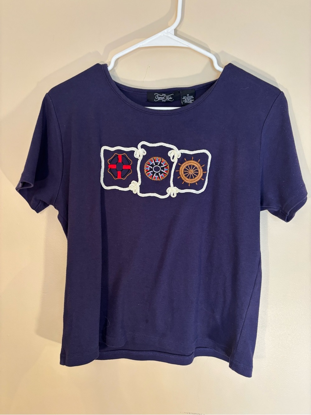 Susan Bristol Navy Short-Sleeve Tee with Nautical Embroidery
